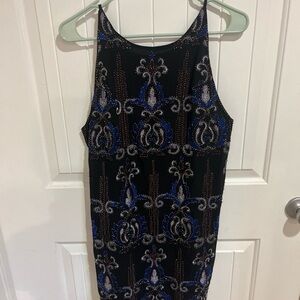 Francesca's Collections Black and Blue Halter Sheath Mini Dress
